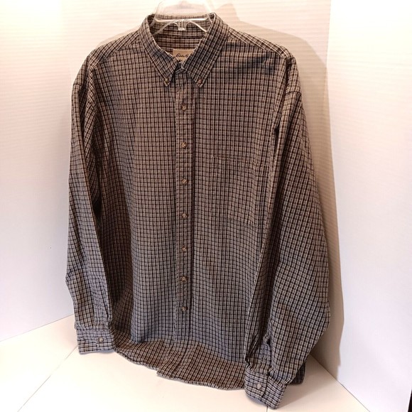Eddie Bauer Heavy Cotton Long Sleeve Button Down Brown Plaid Shirt Men 2XL/T - Picture 3 of 8